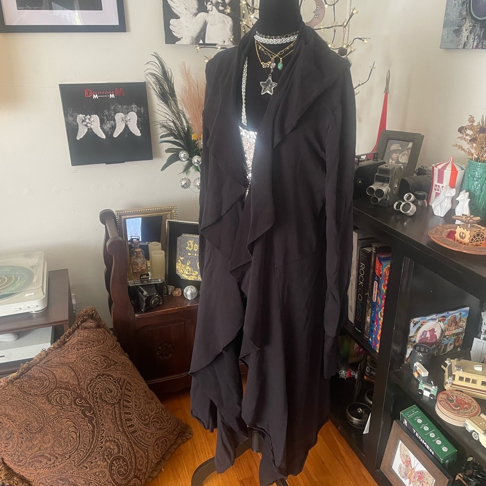 Black French terry duster - well loved